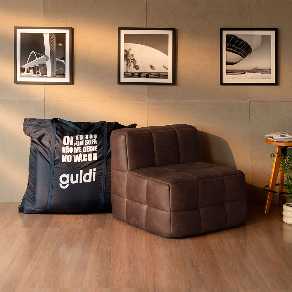 Sofá Guldi Popup com 2 Módulos Canto Central e Puff Corino Café