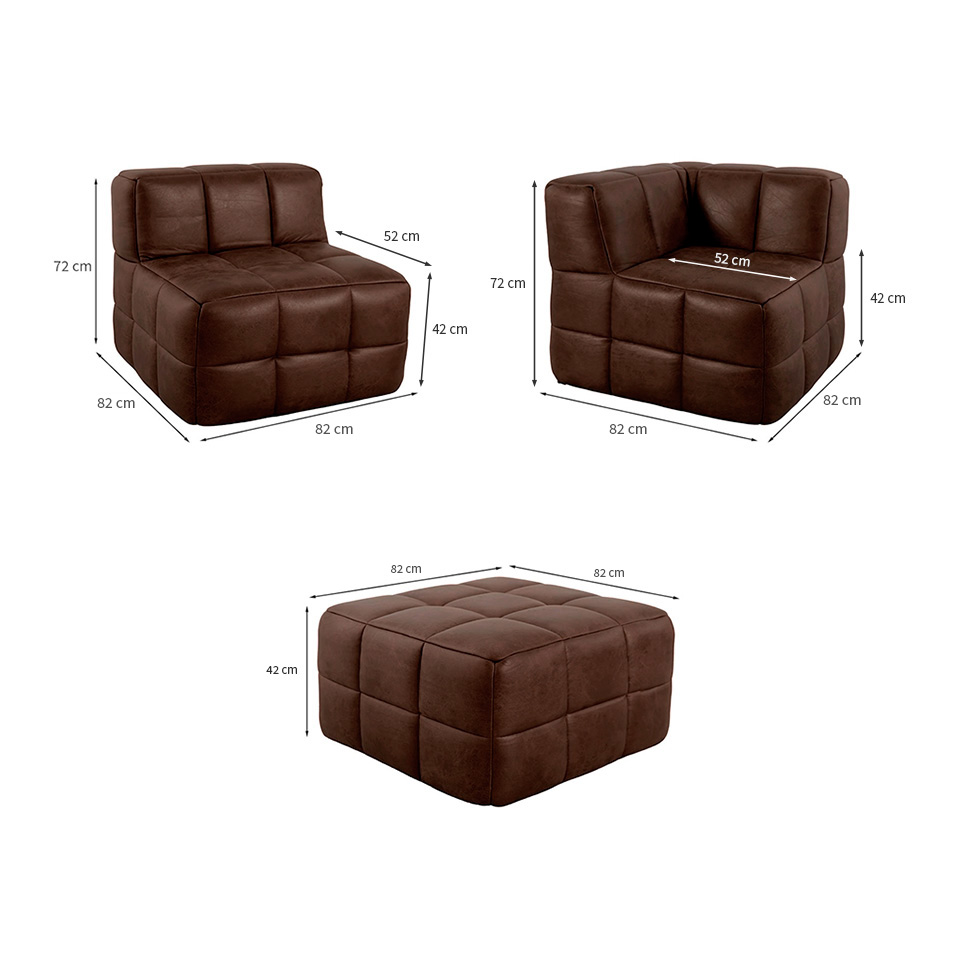 Sofá Guldi Popup com 2 Módulos Canto Central e Puff Corino Café