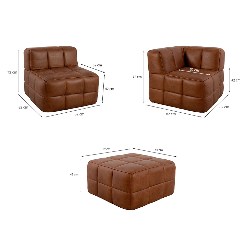 Sofá Guldi Popup com 2 Módulos Canto Central e Puff Corino Caramelo