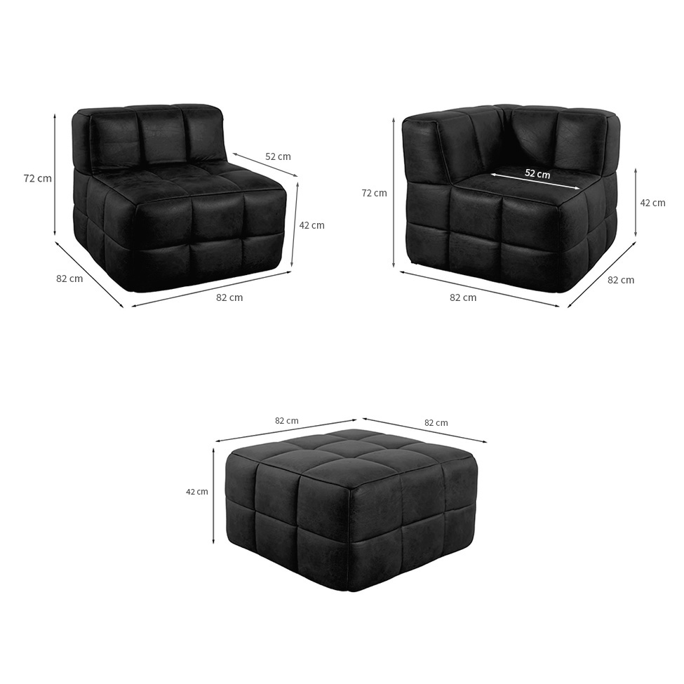Sofá Guldi Popup com 2 Módulos Canto Central e Puff Corino Preto