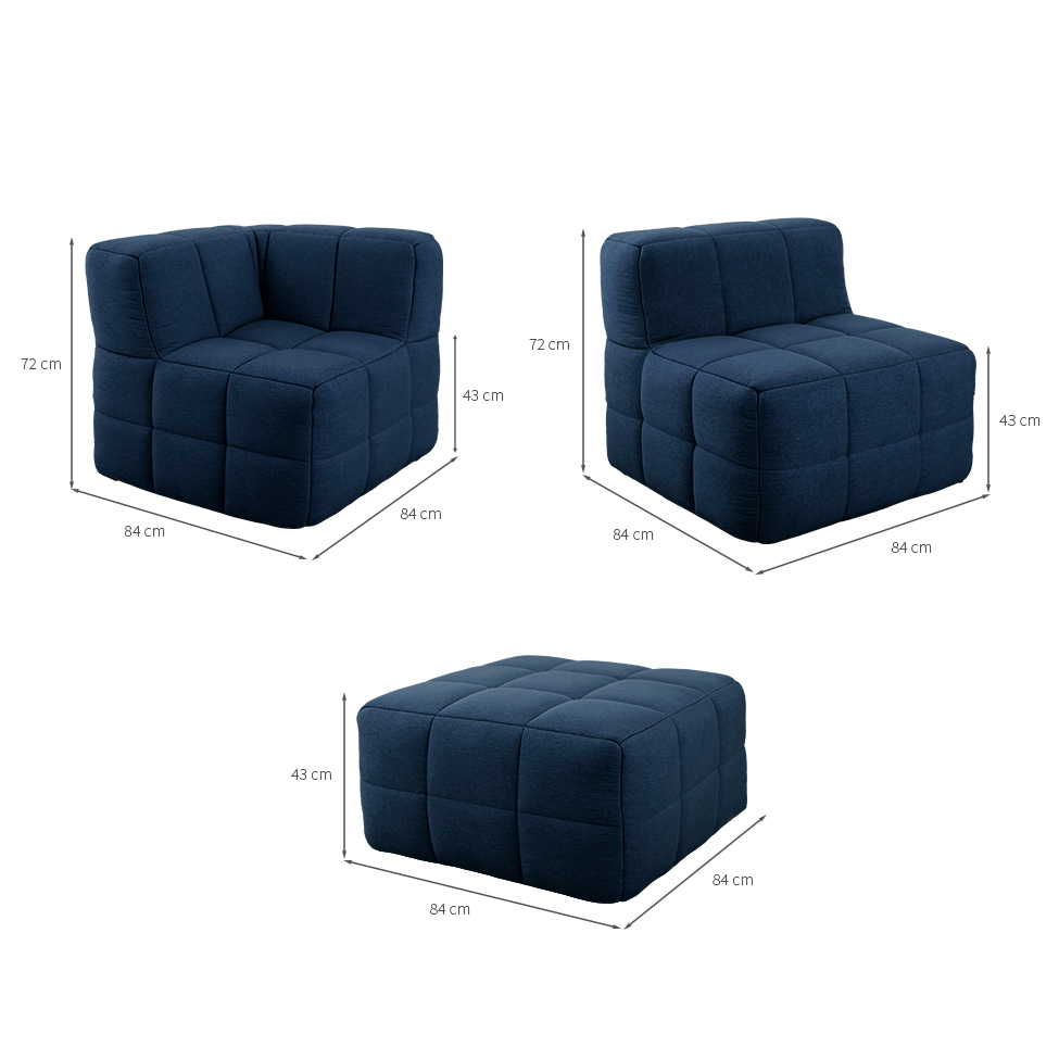 Sofá Guldi Popup com 2 Módulos Canto Central e Puff Linho Azul