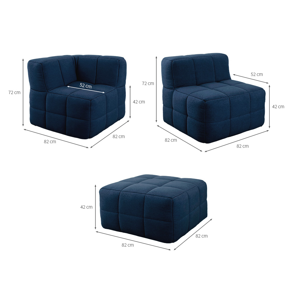 Sofá Guldi Popup com 2 Módulos Canto Central e Puff Linho Azul