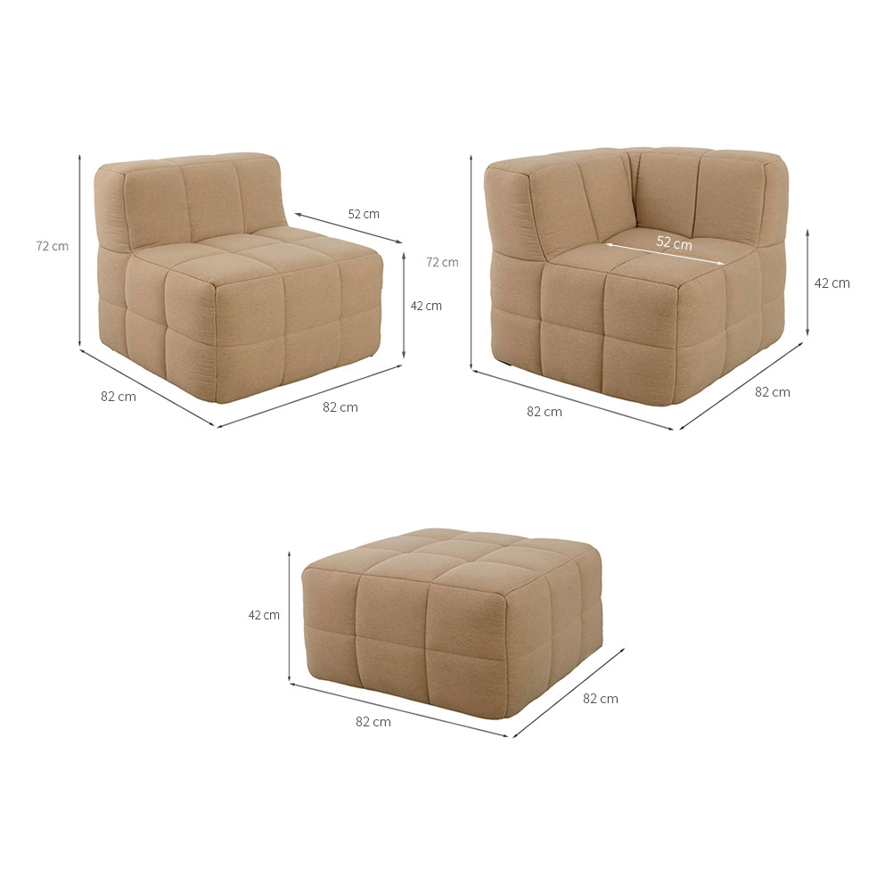 Sofá Guldi Popup com 2 Módulos Canto Central e Puff Linho Bege