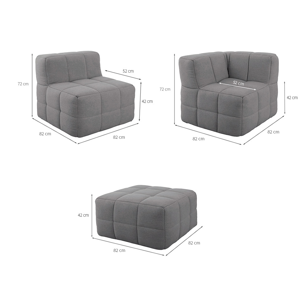 Sofá Guldi Popup com 2 Módulos Canto Central e Puff Linho Cinza