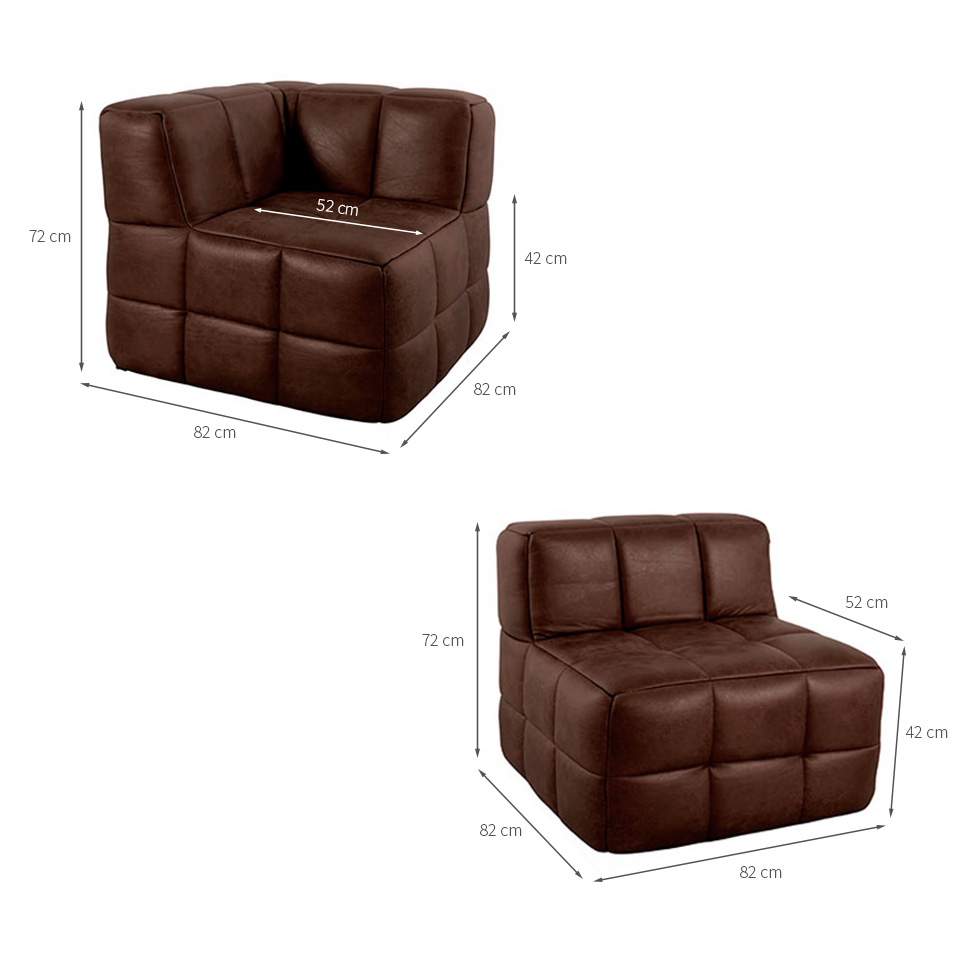 Sofá Guldi Popup com 2 Módulos Canto e Central Corino Café