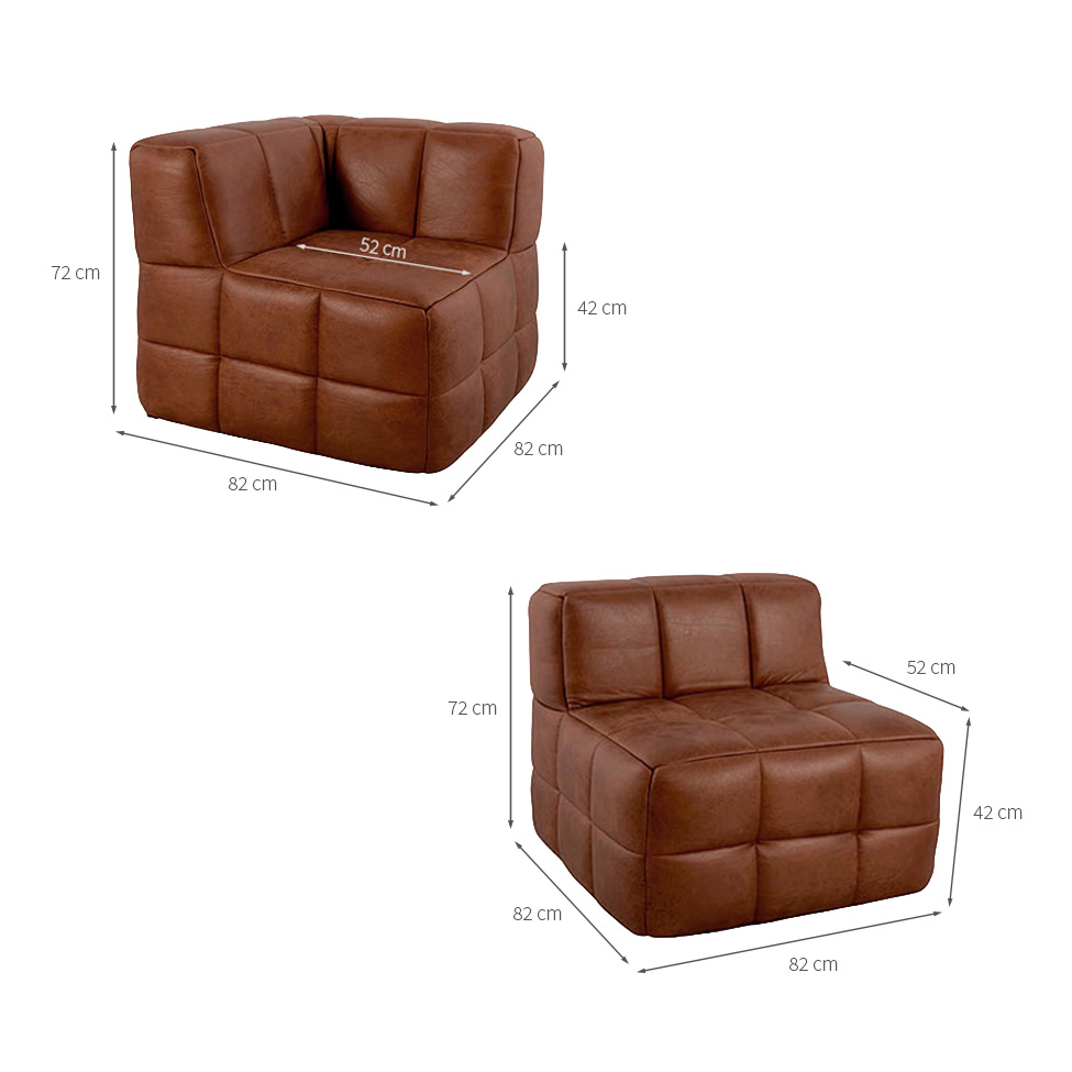 Sofá Guldi Popup com 2 Módulos Canto e Central Corino Caramelo