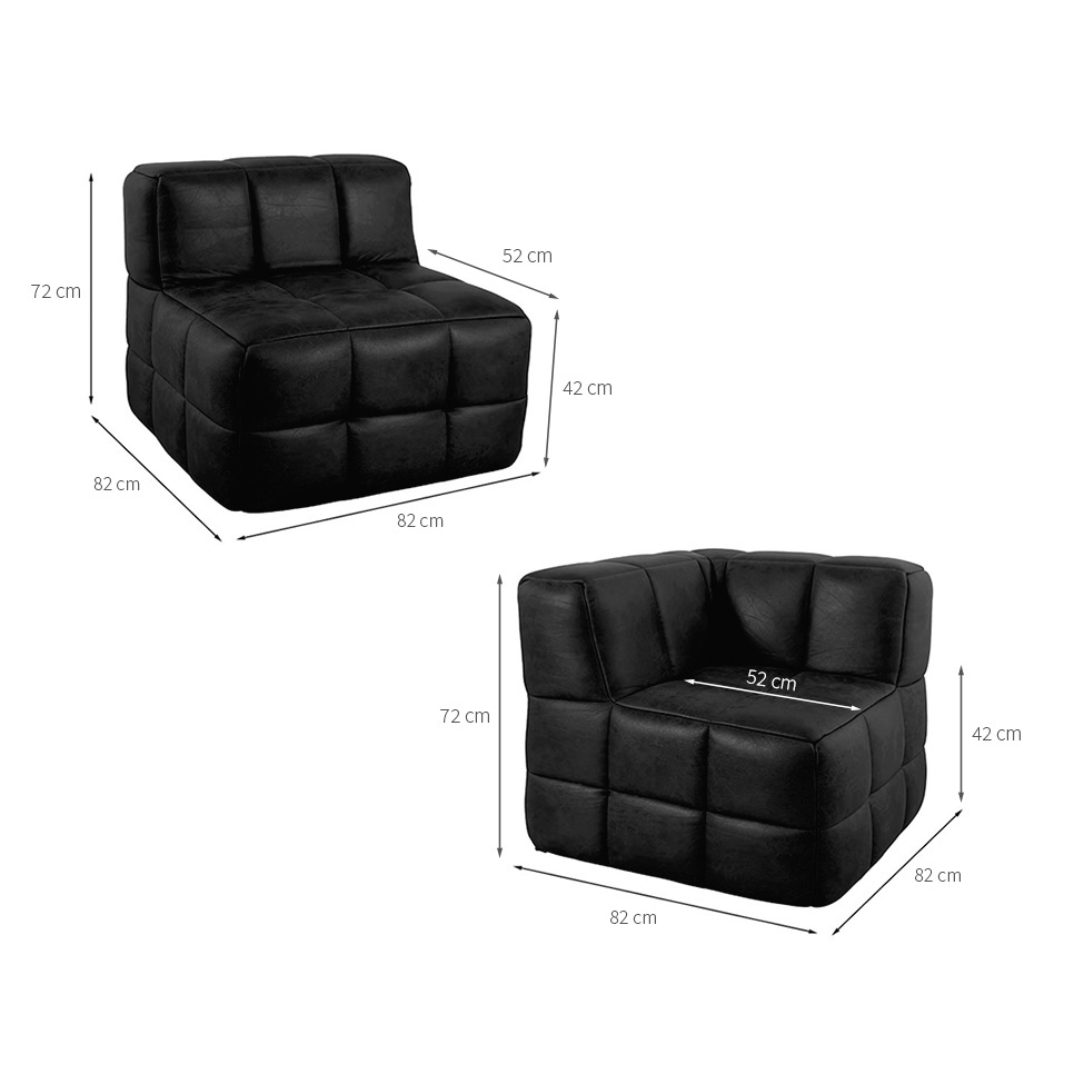 Sofá Guldi Popup com 2 Módulos Canto e Central Corino Preto