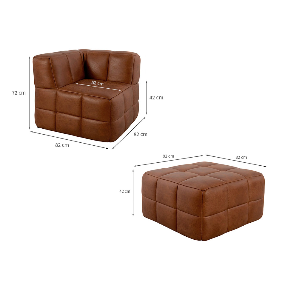 Sofá Guldi Popup com 2 Módulos Canto e Puff Corino Caramelo