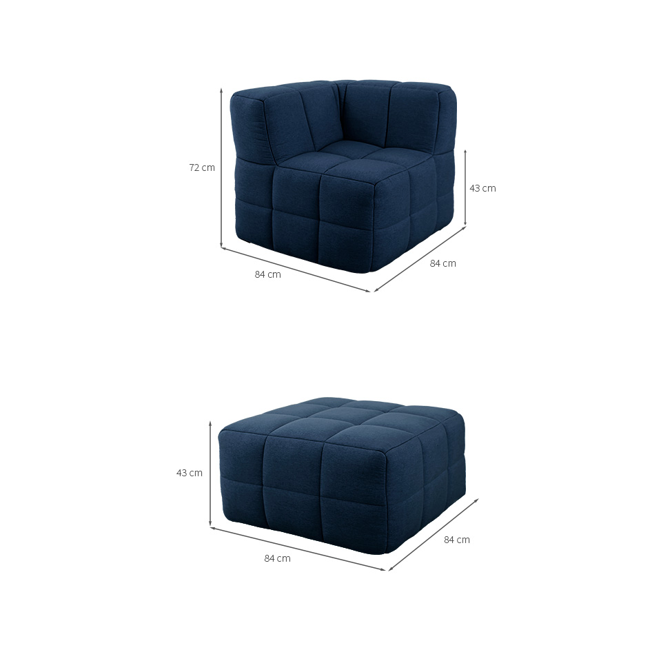 Sofá Guldi Popup com 2 Módulos Canto e Puff Linho Azul