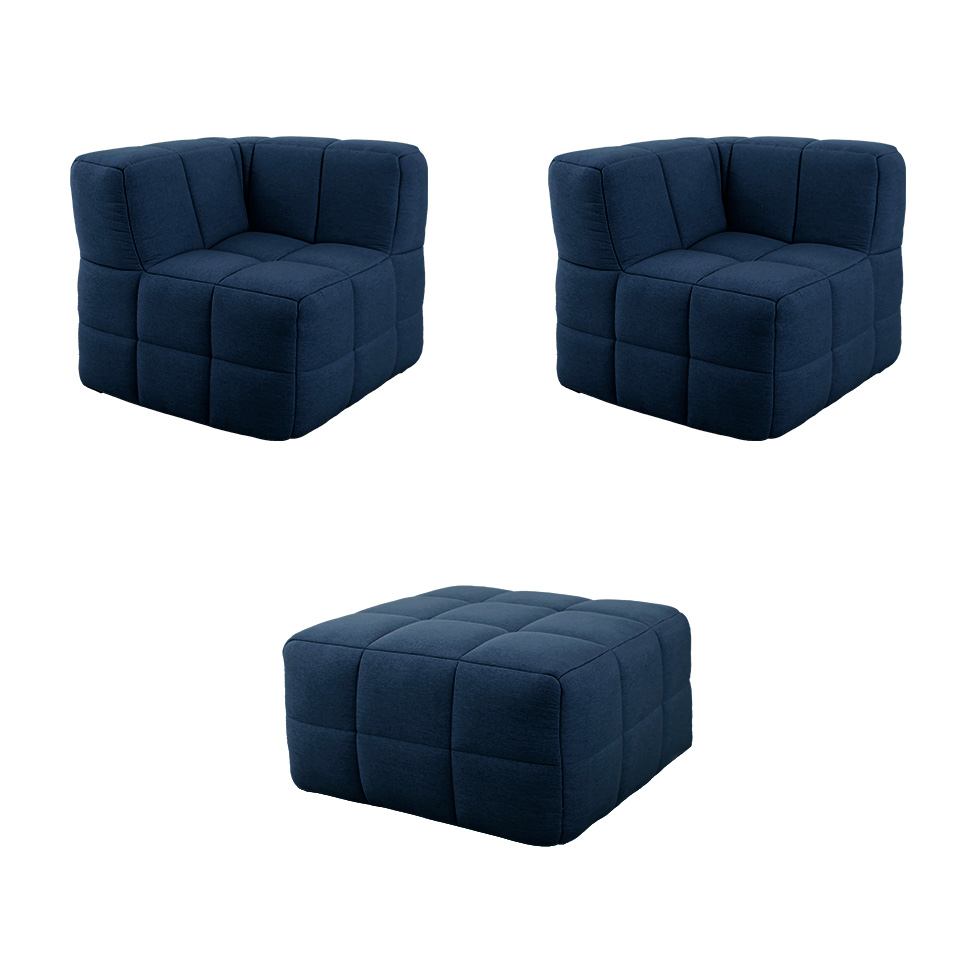 Sofá Guldi Popup com 2 Módulos Canto e Puff Linho Azul