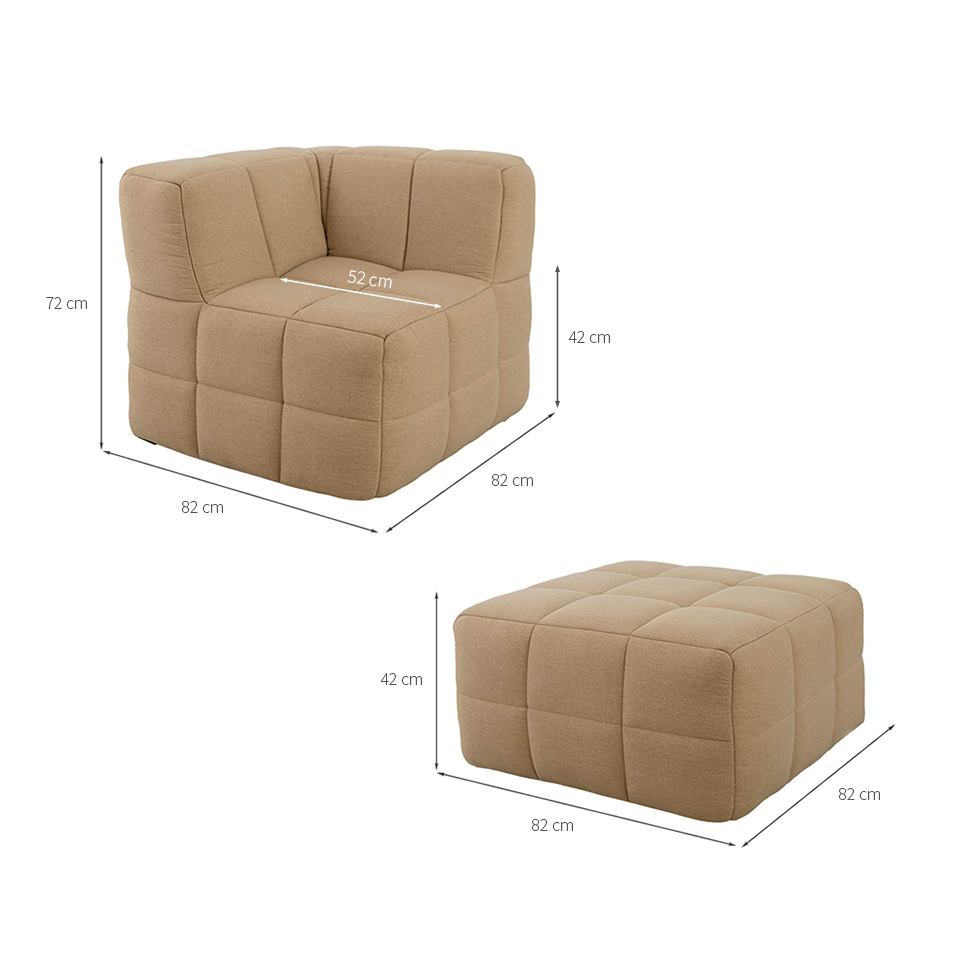 Sofá Guldi Popup com 2 Módulos Canto e Puff Linho Bege