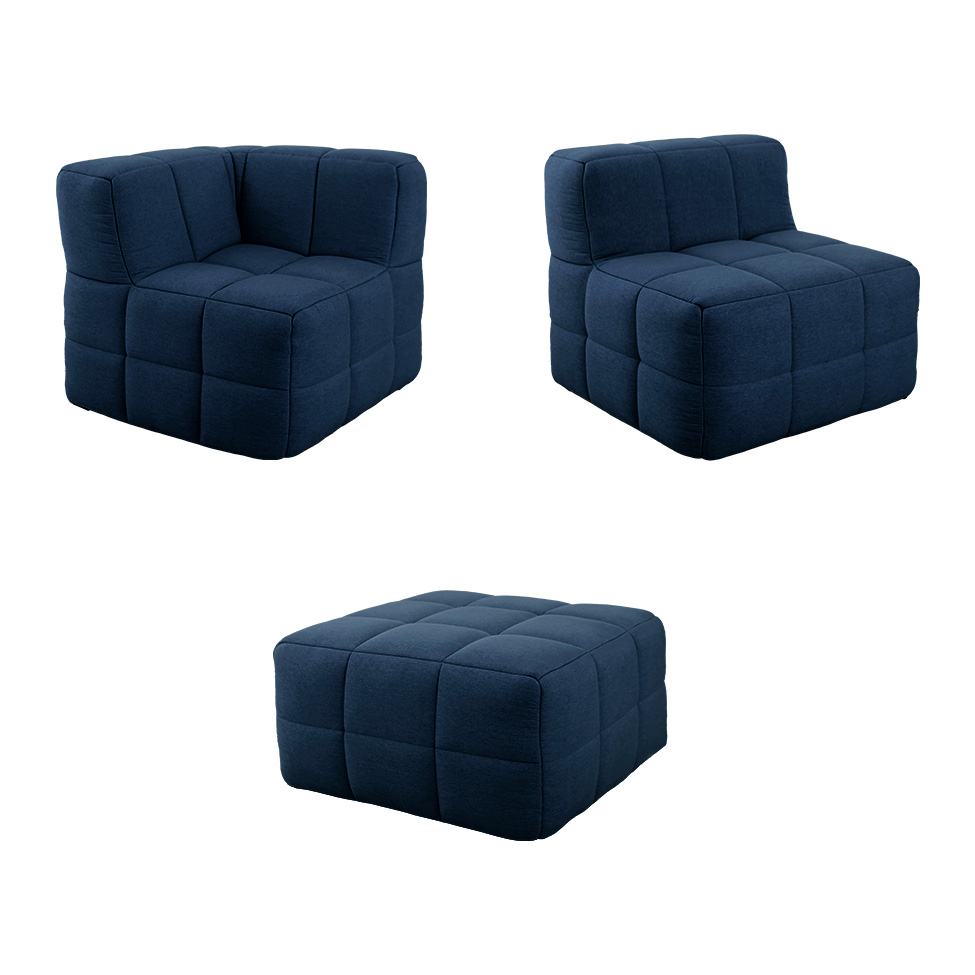 Sofá Guldi Popup com Módulo Canto Central e Puff Linho Azul