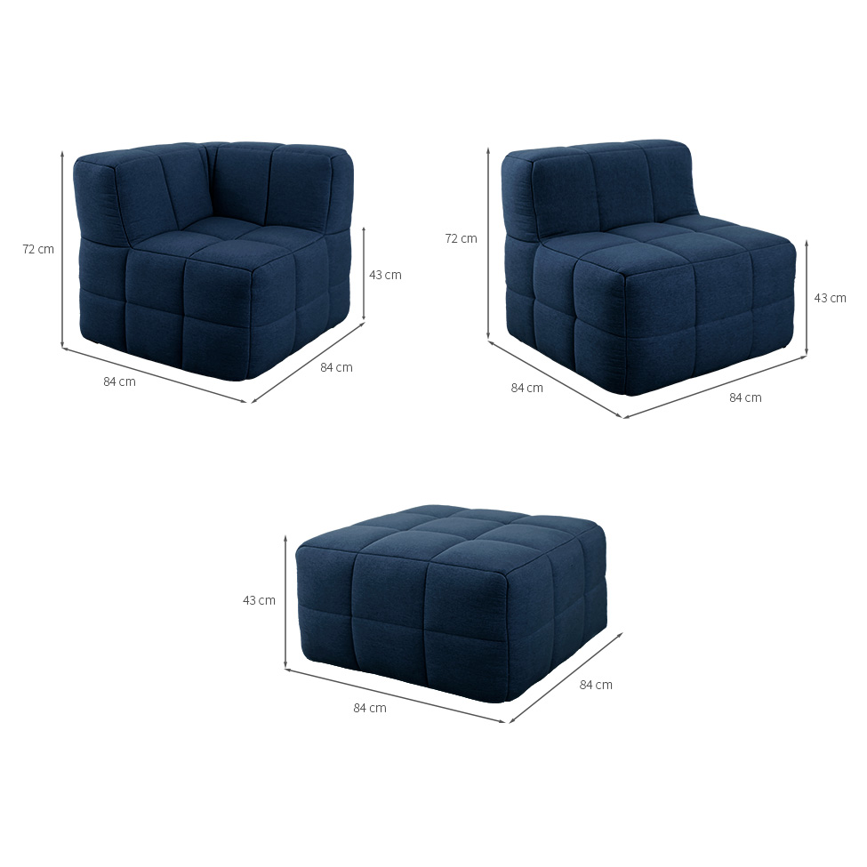 Sofá Guldi Popup com Módulo Canto Central e Puff Linho Azul