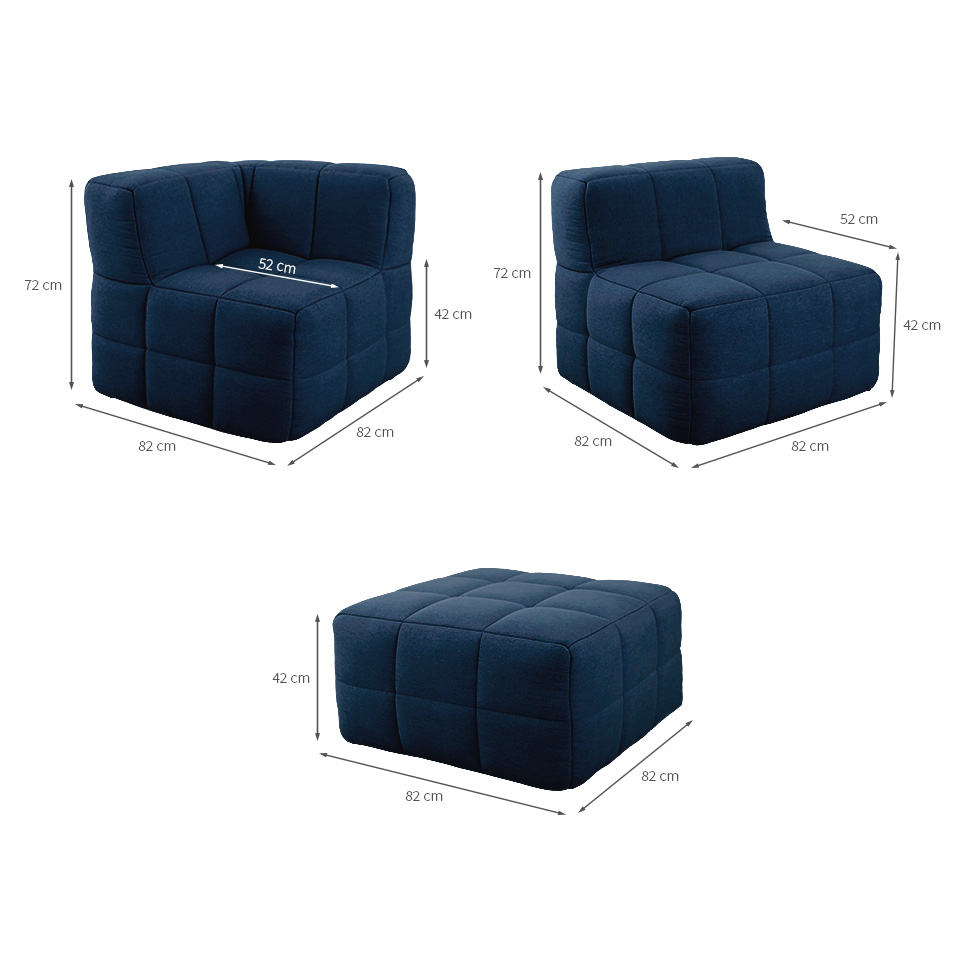 Sofá Guldi Popup com Módulo Canto Central e Puff Linho Azul