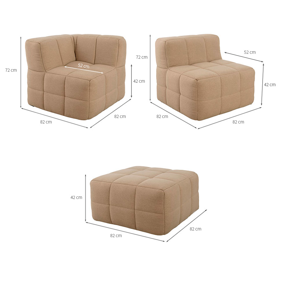 Sofá Guldi Popup com Módulo Canto Central e Puff Linho Bege