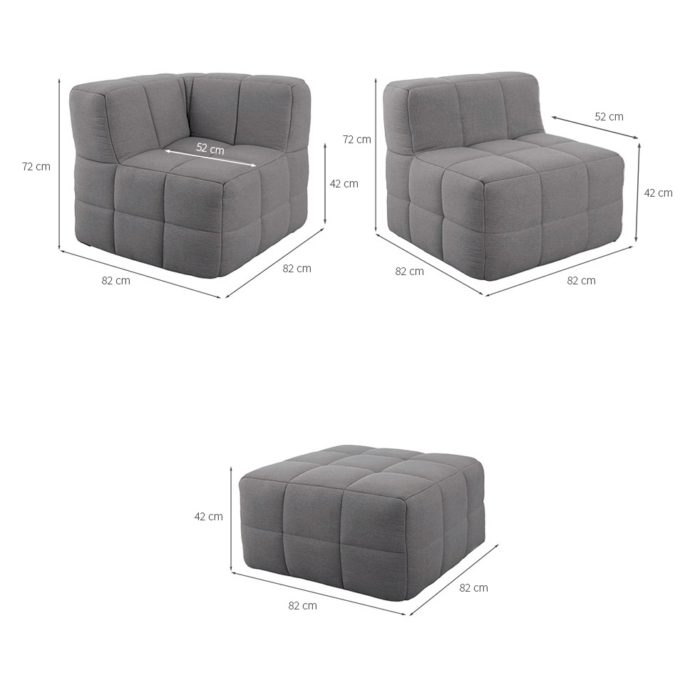 Sofá Guldi Popup com Módulo Canto Central e Puff Linho Cinza