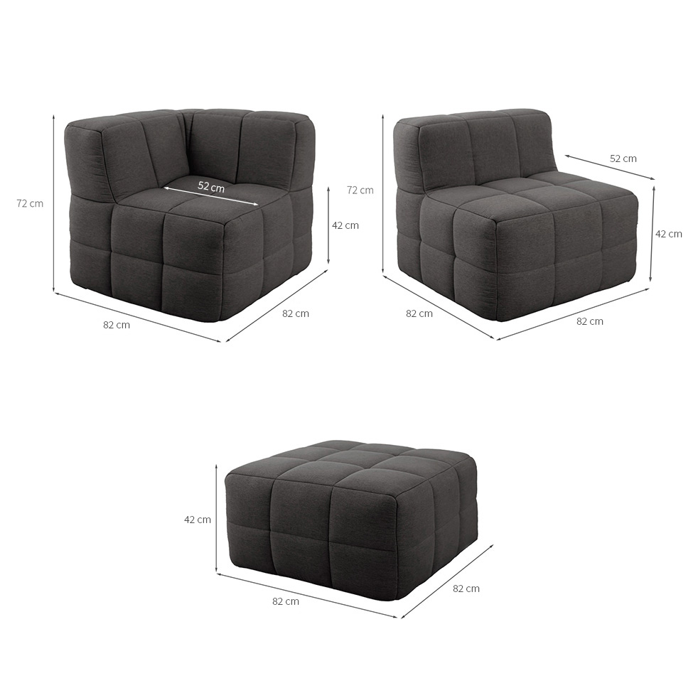 Sofá Guldi Popup com Módulo Canto Central e Puff Linho Grafite