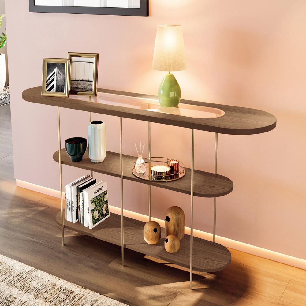 Aparador Buffet Infinity com Pés em Aço e Detalhe em Vidro Castanho