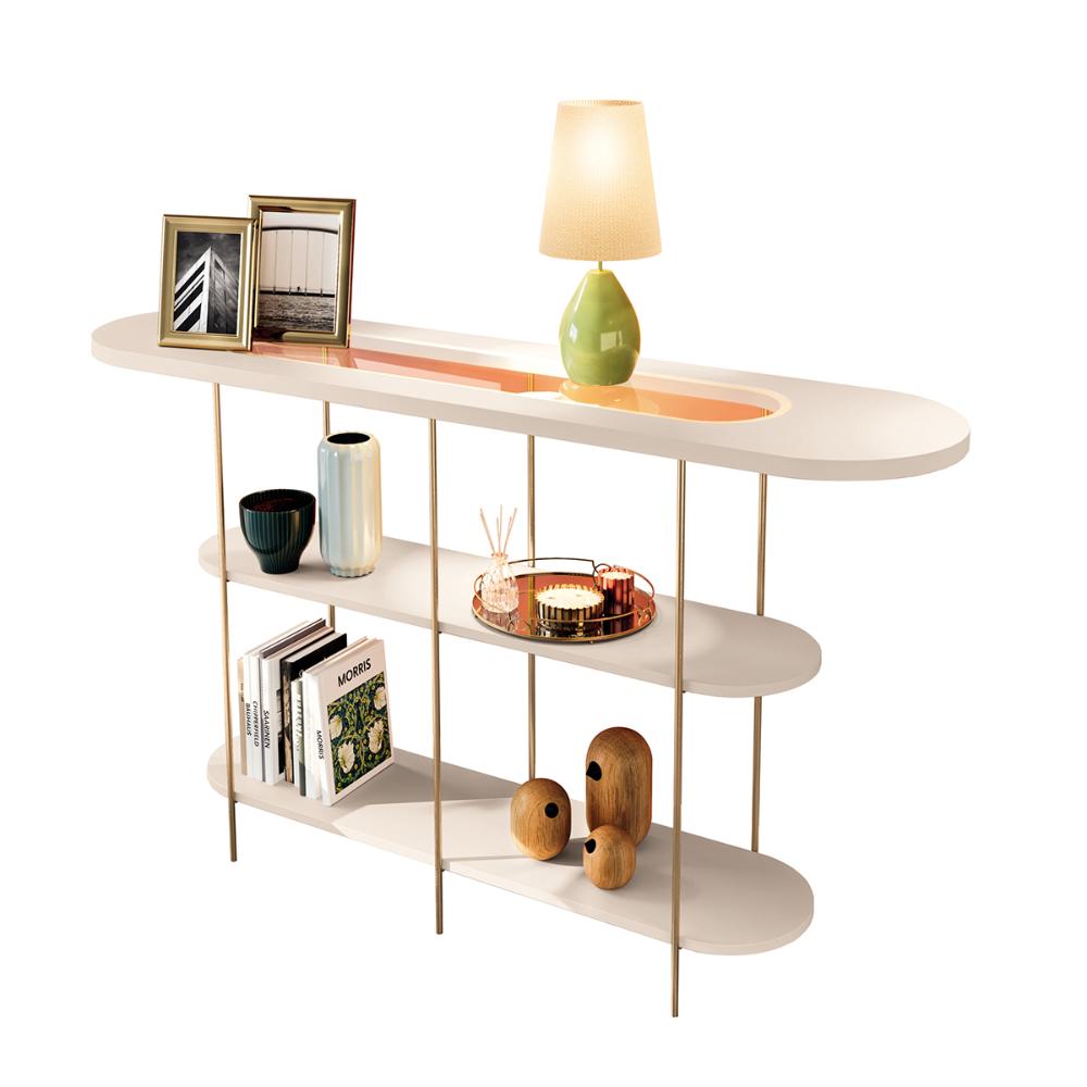 Aparador Buffet Infinity com Pés em Aço e Detalhe em Vidro Off White