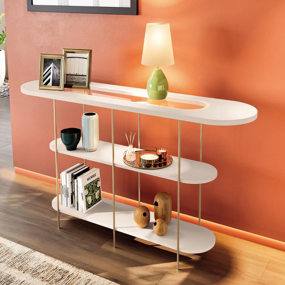 Aparador Buffet Infinity com Pés em Aço e Detalhe em Vidro Off White