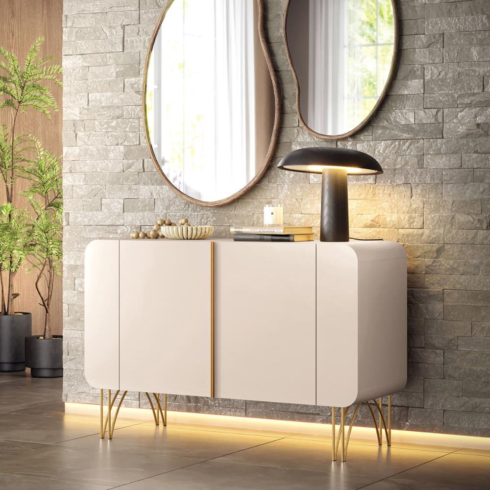 Aparador Buffet Sala Benvenuto Com 2 Portas e Pés em Aço Off White