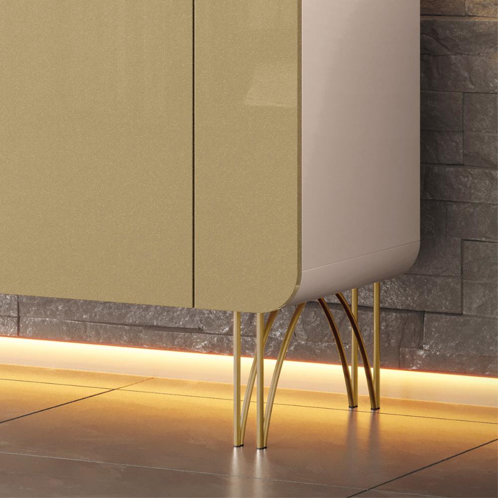 Aparador Buffet Sala Benvenuto Com 2 Portas e Pés em Aço Off White/Champanhe