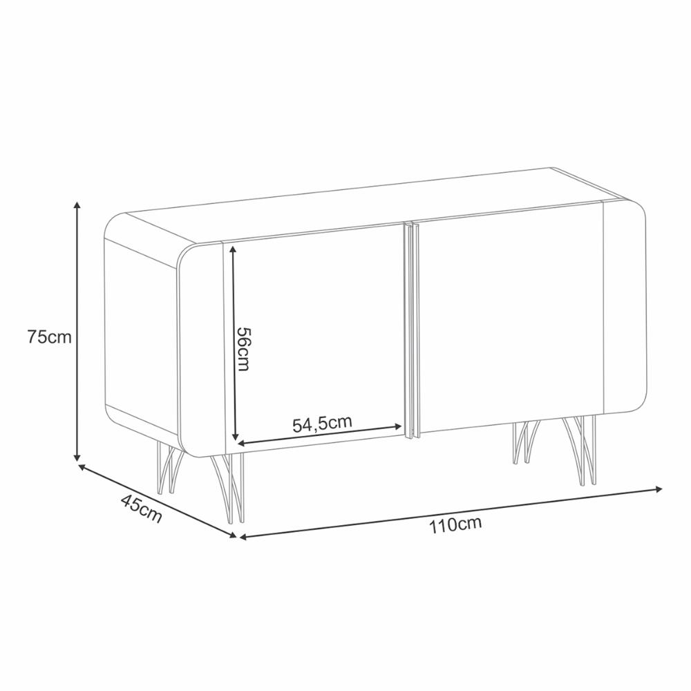 Aparador Buffet Sala Benvenuto Com 2 Portas e Pés em Aço Off White/Cinamomo