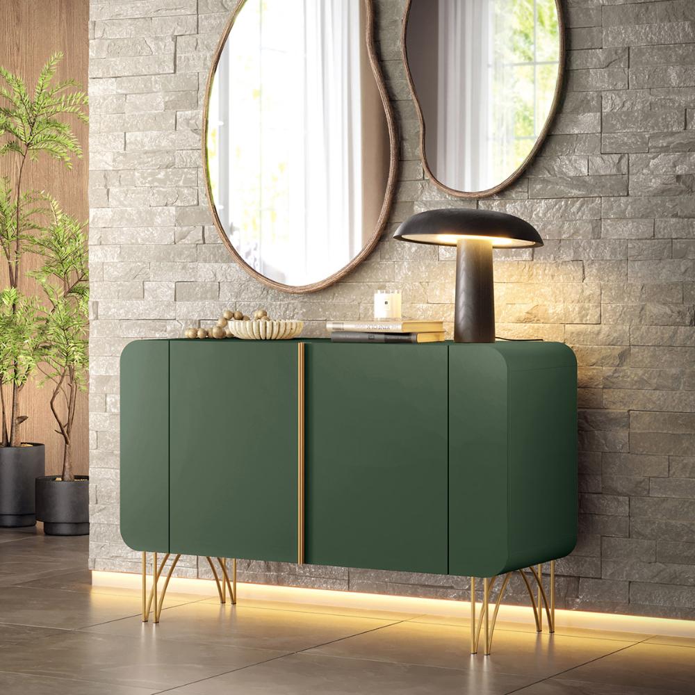 Aparador Buffet Sala Benvenuto Com 2 Portas e Pés em Aço Verde Pistache