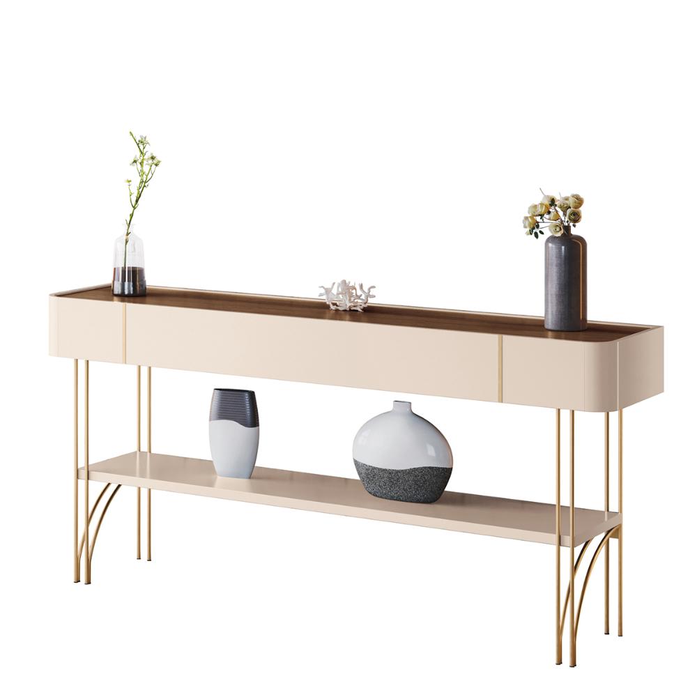 Aparador Buffet Vivant com Pés em Aço Off White/Castanho