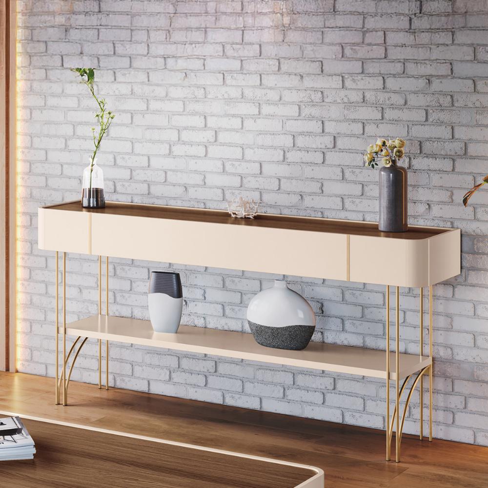 Aparador Buffet Vivant com Pés em Aço Off White/Castanho