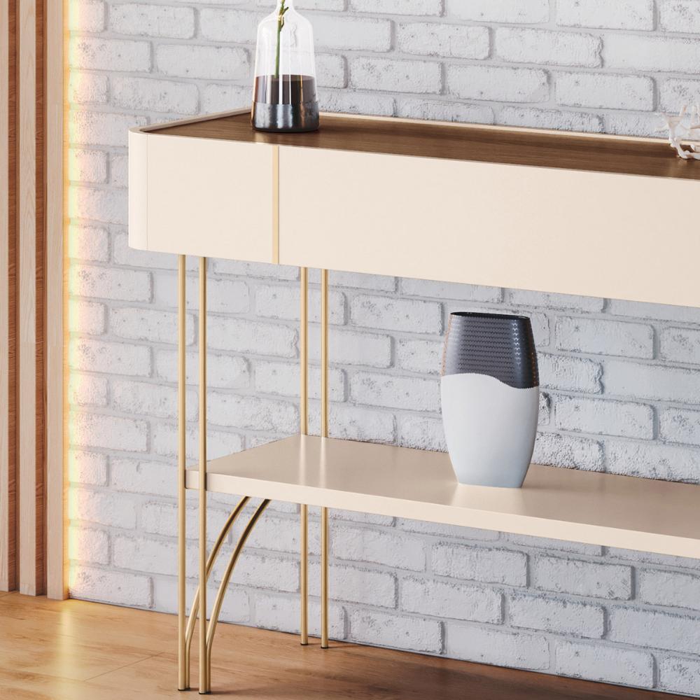 Aparador Buffet Vivant com Pés em Aço Off White/Castanho