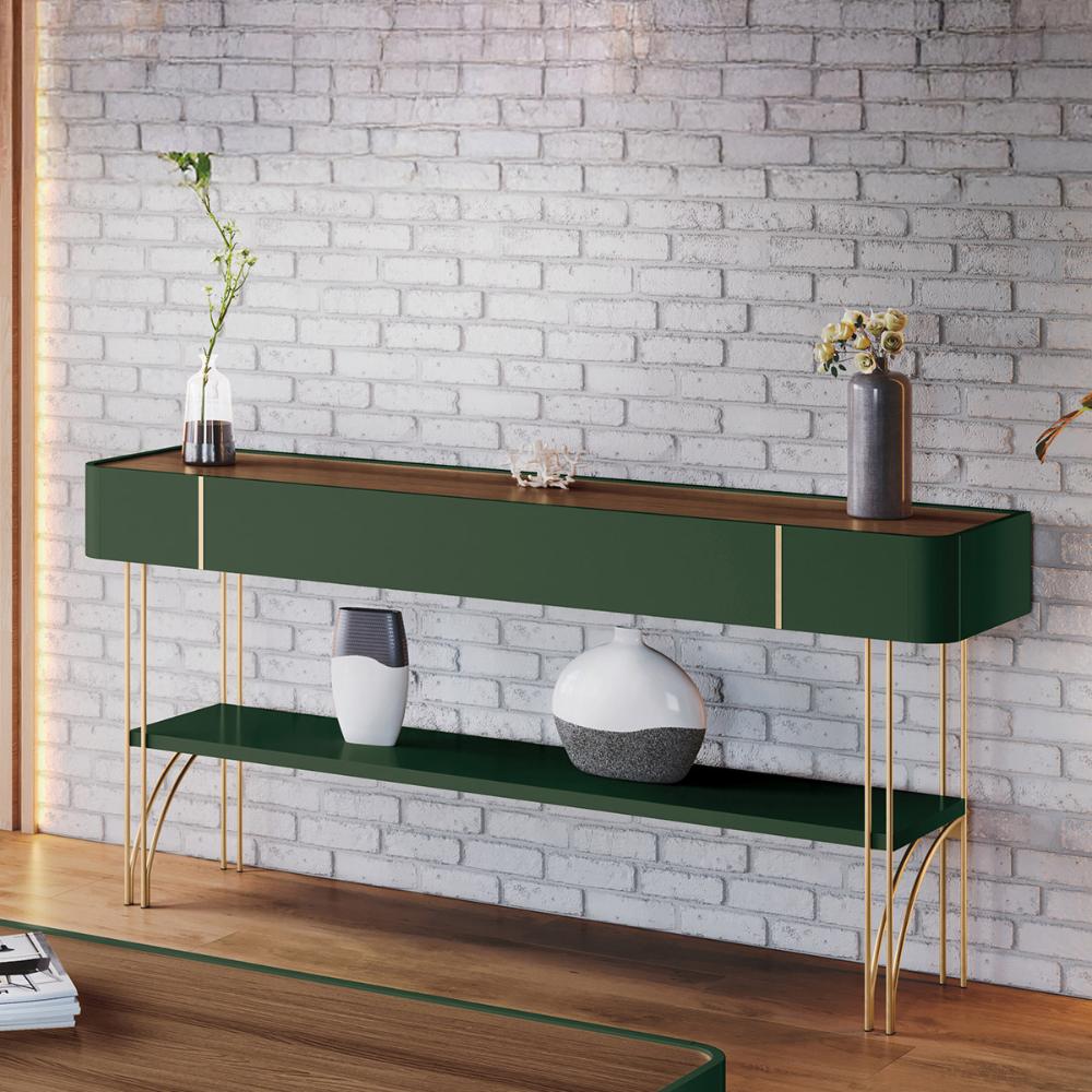 Aparador Buffet Vivant com Pés em Aço Verde Pistache/Castanho