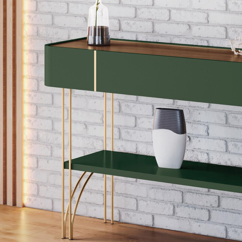 Aparador Buffet Vivant com Pés em Aço Verde Pistache/Castanho