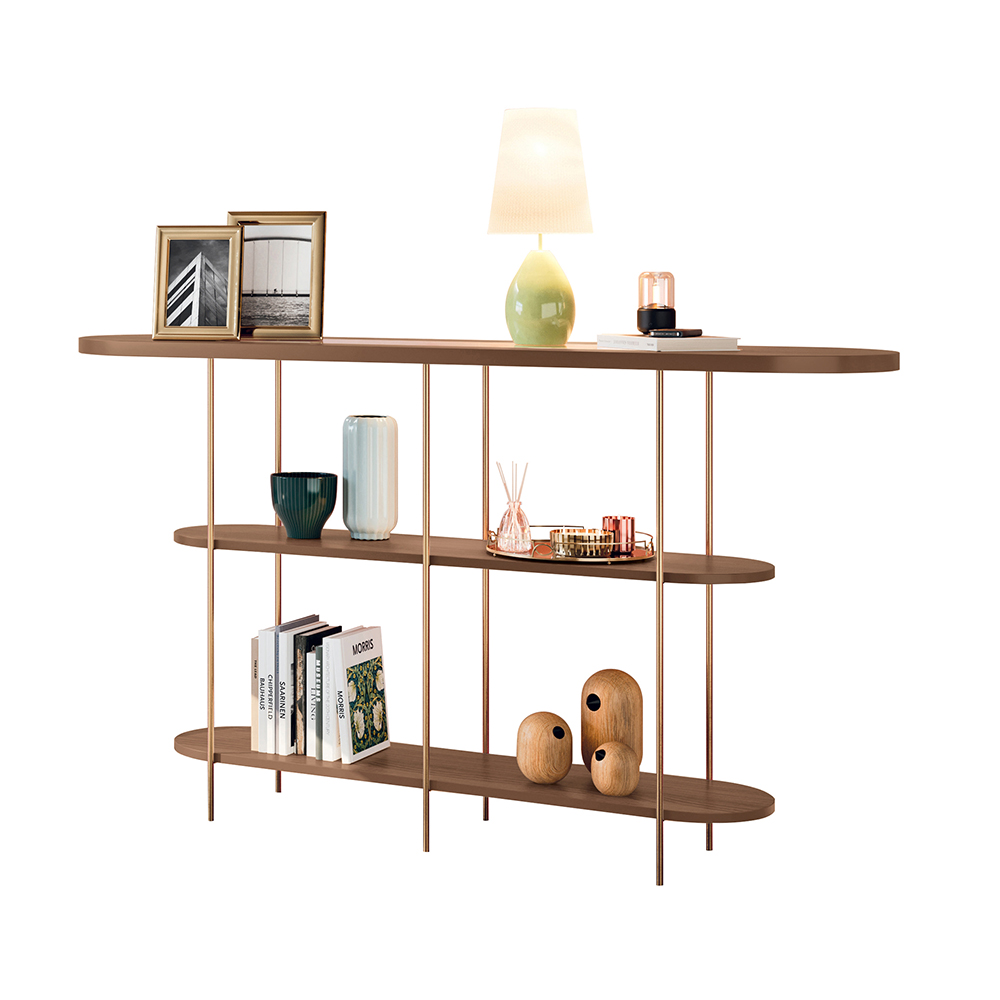 Aparador Decorativo Sala de Estar Infinity Tampo em Vidro e Pés em Aço Castanho G26 - Hb Móveis