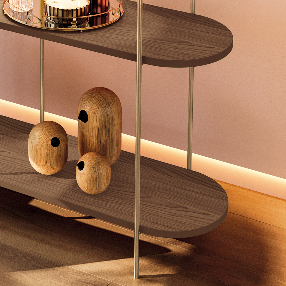 Aparador Decorativo Sala de Estar Infinity Tampo em Vidro e Pés em Aço Castanho G26 - Hb Móveis