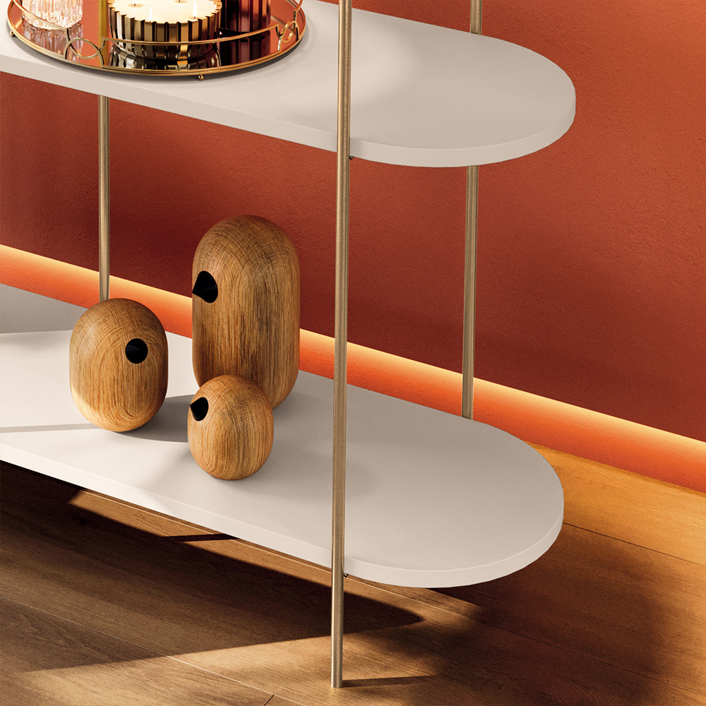 Aparador Decorativo Sala de Estar Infinity Tampo em Vidro e Pés em Aço Off White G26 - Hb Móveis