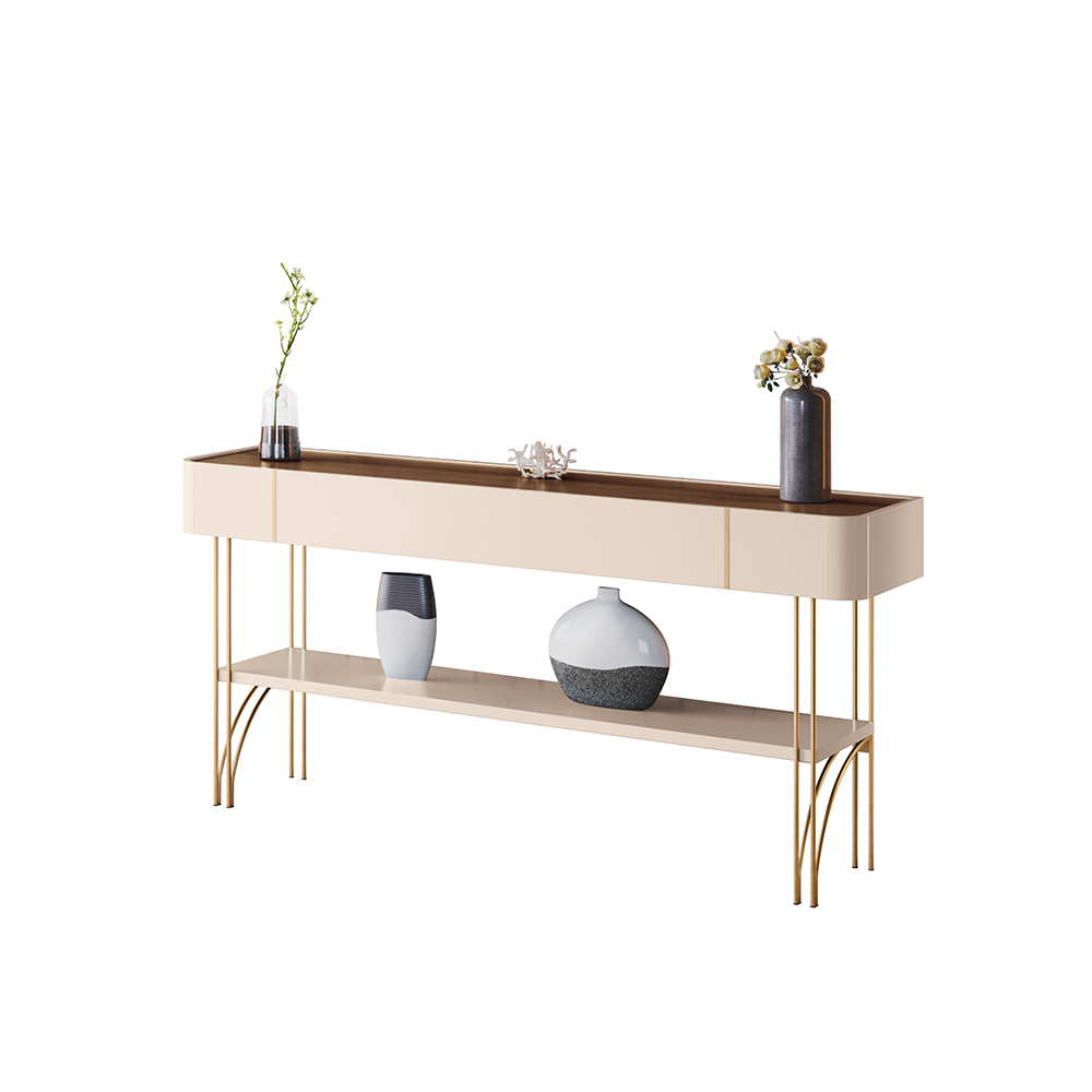 Aparador Decorativo Vivant MDP/MDF Pés de Aço Off White/Castanho G26 - HB Móveis