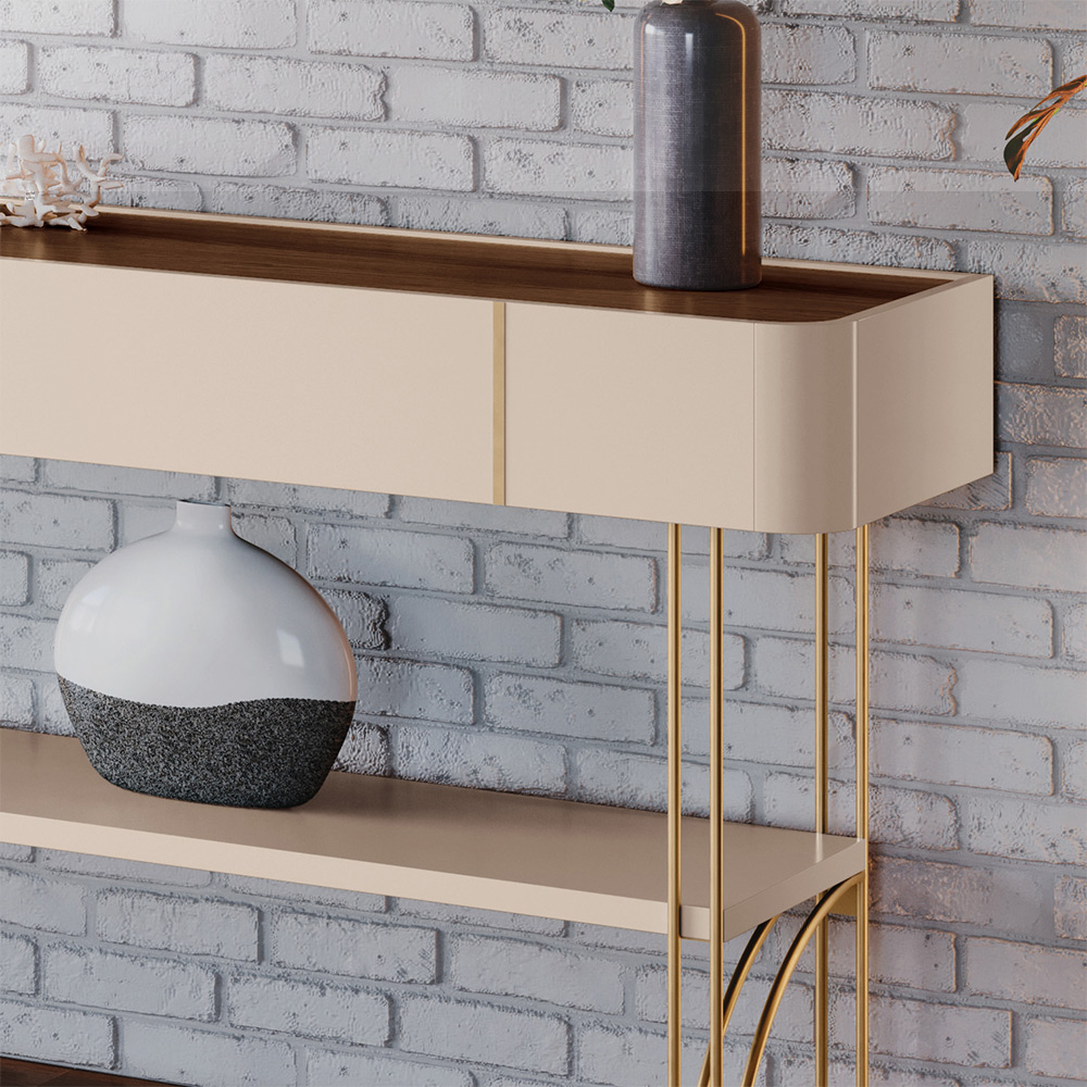 Aparador Decorativo Vivant MDP/MDF Pés de Aço Off White/Castanho G26 - HB Móveis
