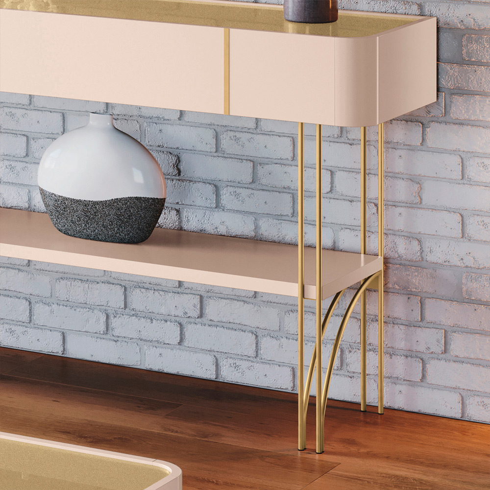 Aparador Decorativo Vivant MDP/MDF Pés de Aço Off White/Champagne G26 - HB Móveis