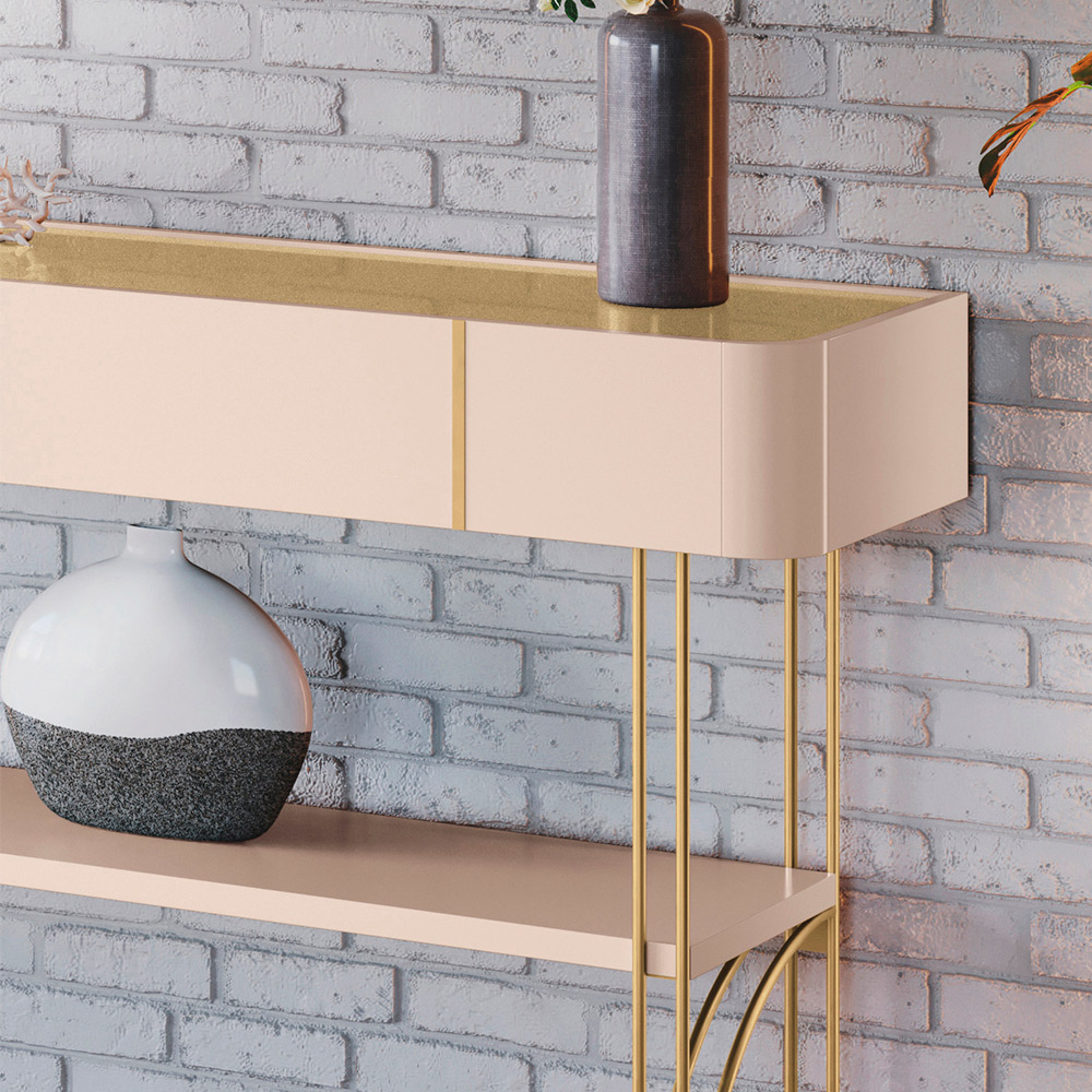 Aparador Decorativo Vivant MDP/MDF Pés de Aço Off White/Champagne G26 - HB Móveis
