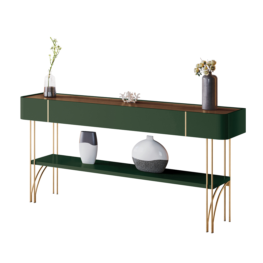 Aparador Decorativo Vivant com Pés em Aço MDP/MDF Verde Pistache/Castanho G26 - Hb Móveis
