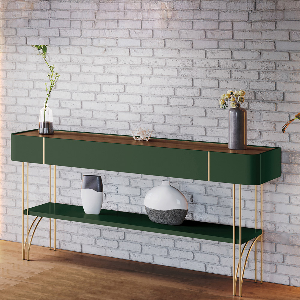 Aparador Decorativo Vivant com Pés em Aço MDP/MDF Verde Pistache/Castanho G26 - Hb Móveis