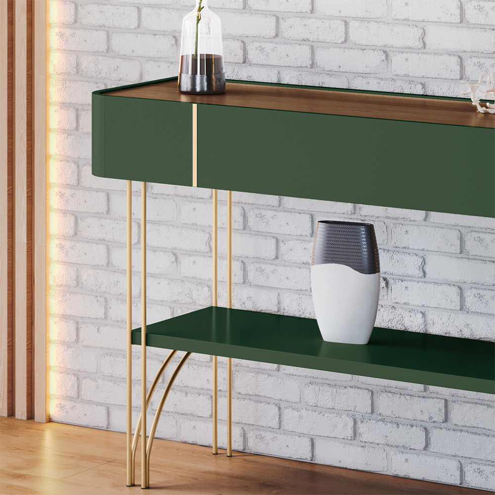 Aparador Decorativo Vivant com Pés em Aço MDP/MDF Verde Pistache/Castanho G26 - Hb Móveis