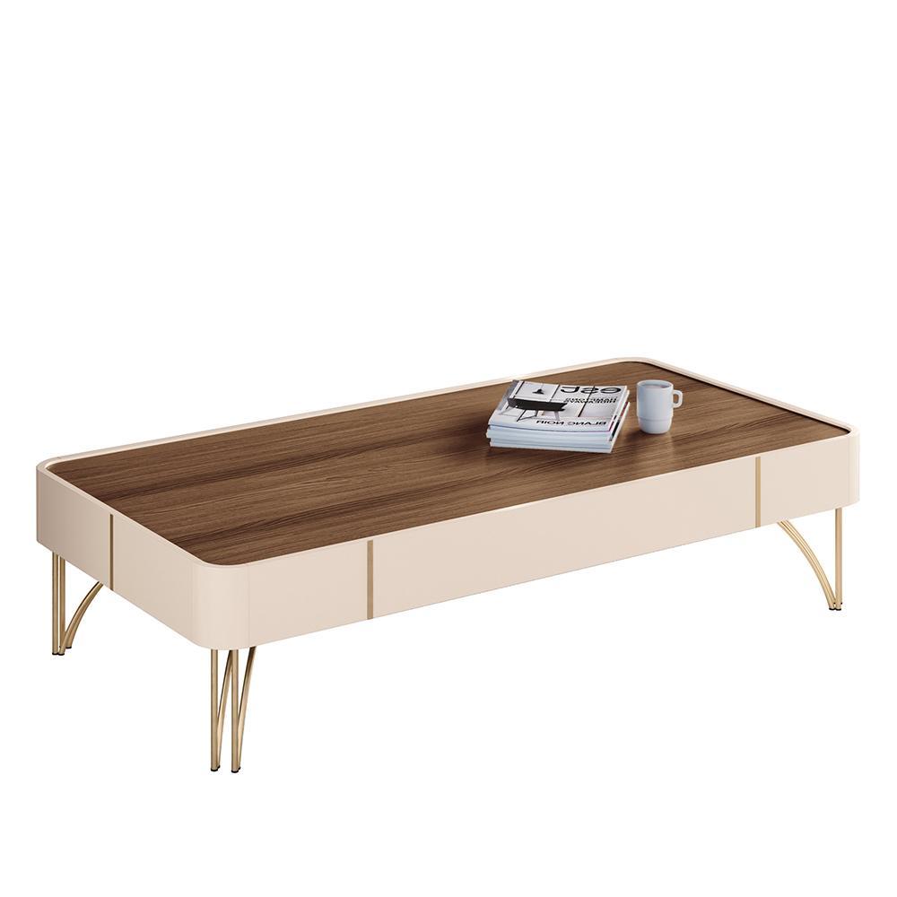 Aparador Vivant e Mesa de Centro Cadenza Off White/Castanho - HB Móveis