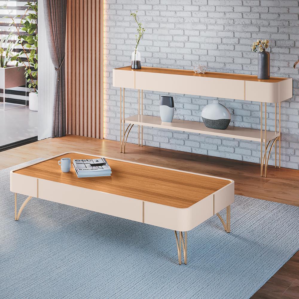 Aparador Vivant e Mesa de Centro Cadenza Off White/Cinamomo - HB Móveis