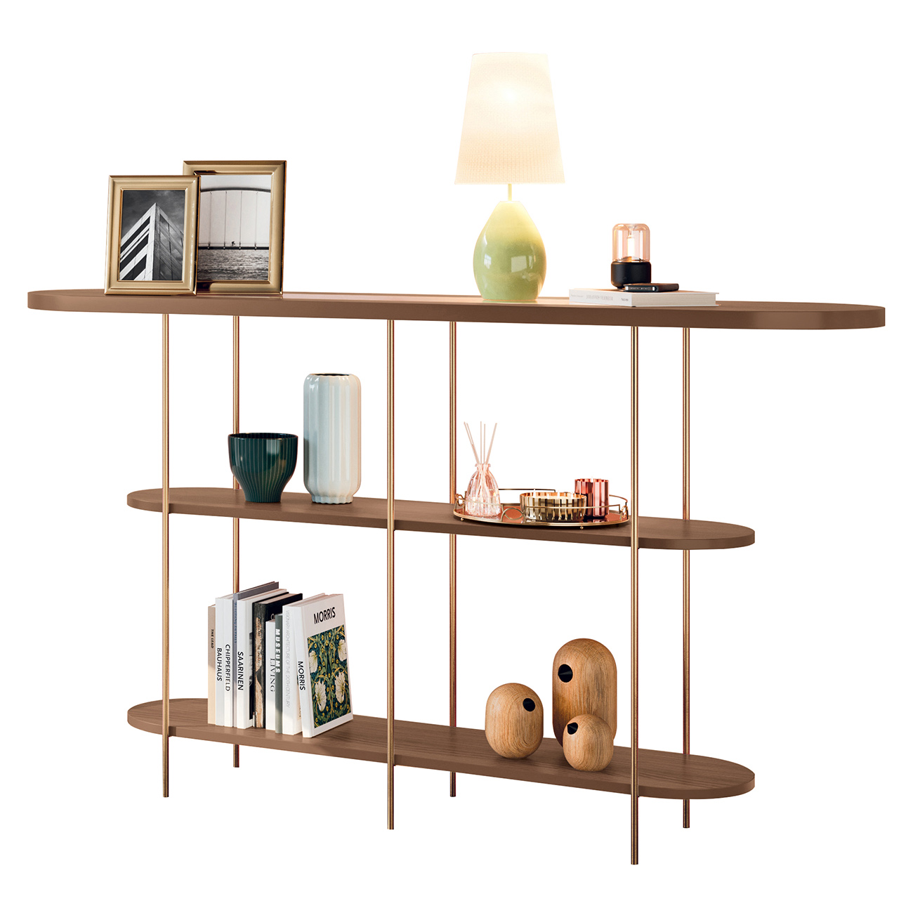 Aparador de Sala com Prateleiras Pé Metal Infinity Castanho - HB Móveis