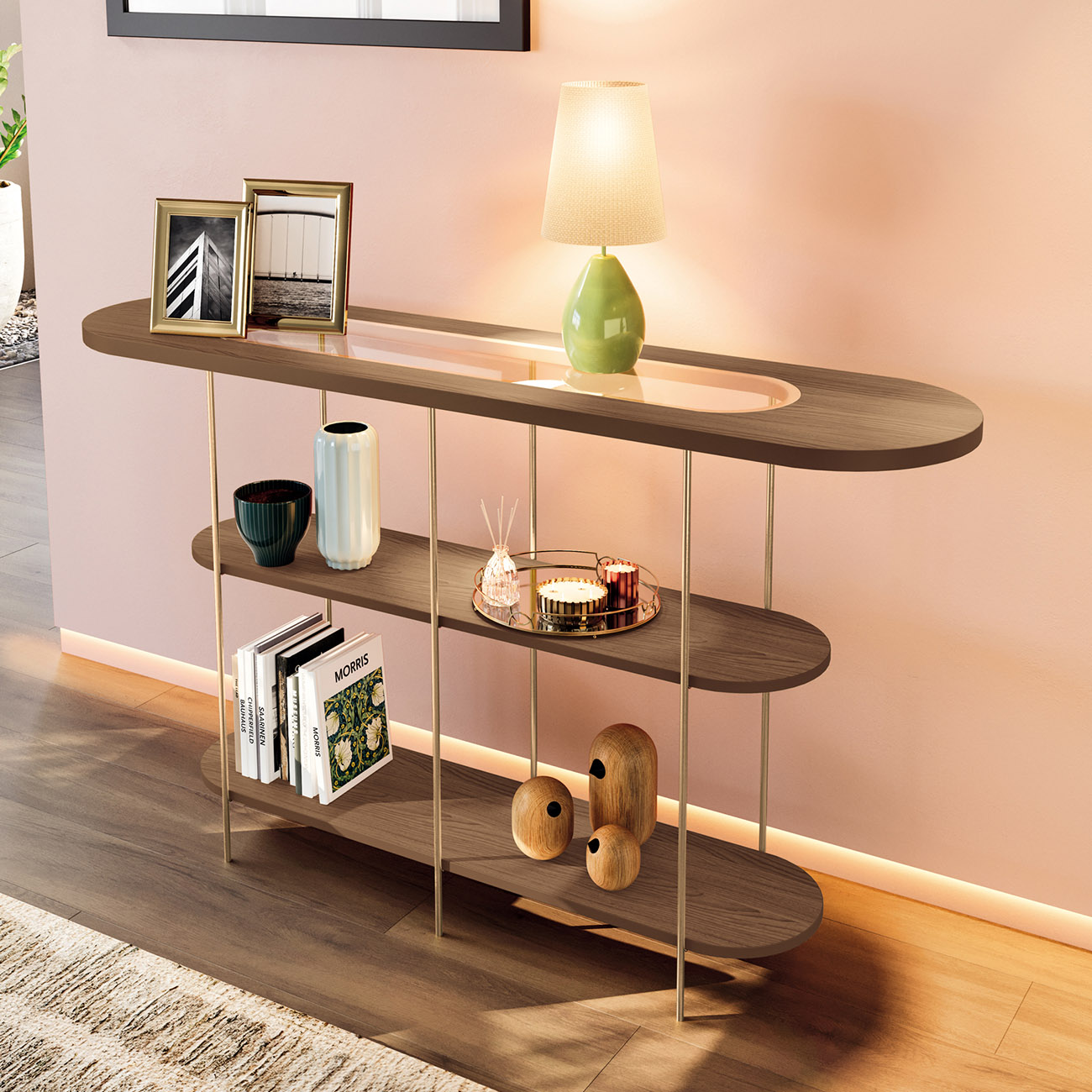 Aparador de Sala com Prateleiras Pé Metal Infinity Castanho - HB Móveis