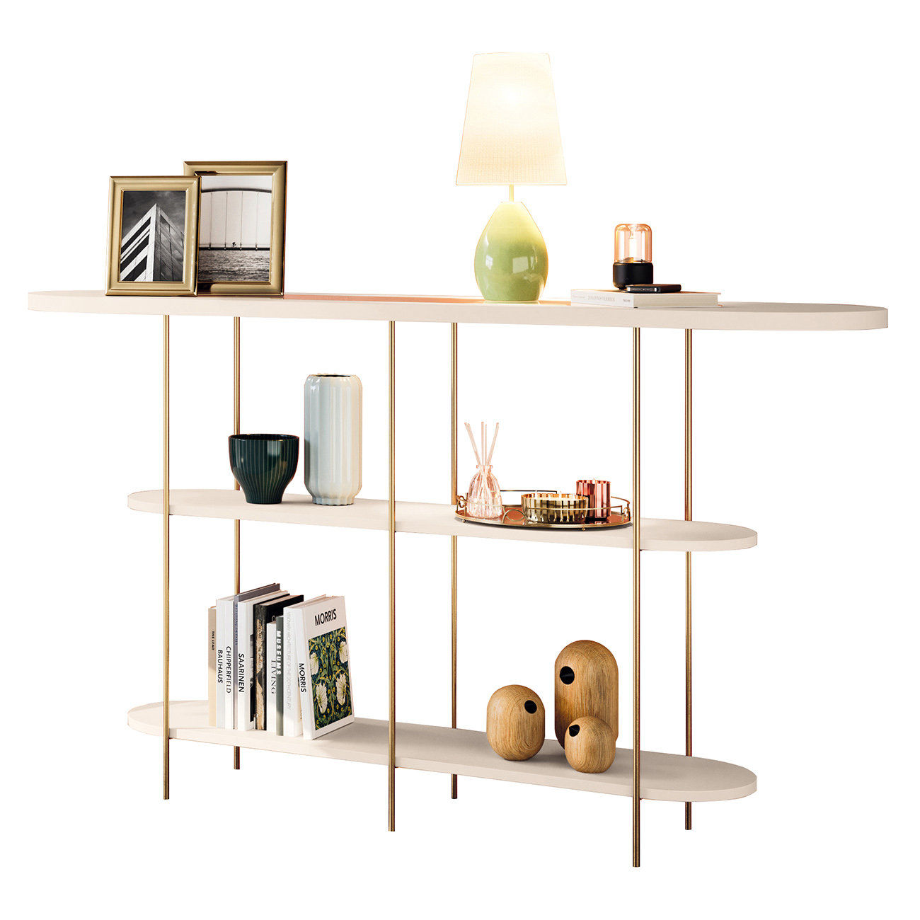 Aparador de Sala com Prateleiras Pé Metal Infinity Off White - HB Móveis