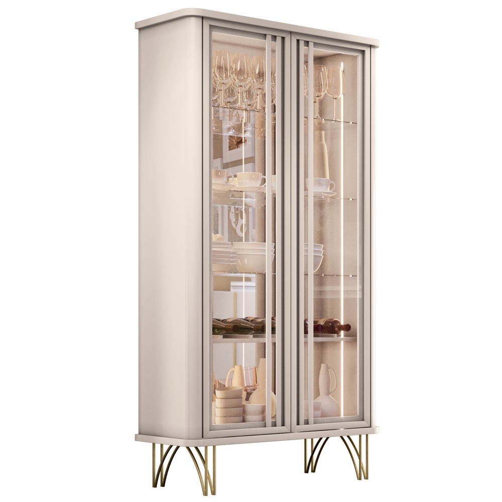Balcão Buffet Piacente Com Cristaleira Alvora H01 Off White - Mpozenato