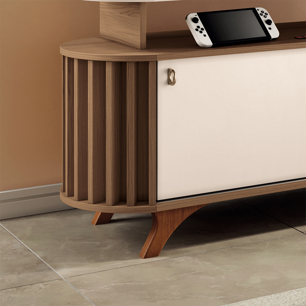 Bancada Decorativa Alba 1.8 Ripada para TV até 70 Polegadas Castanho/Off White G26 - Hb Móveis